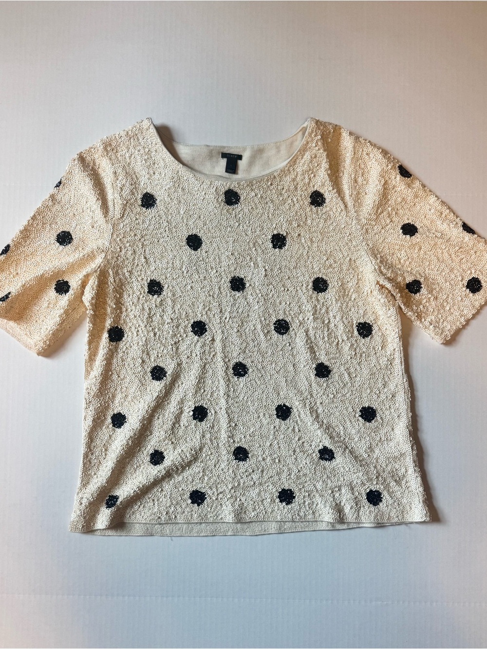 J. Crew Ivory Short-Sleeve Top with Black Polka Dots